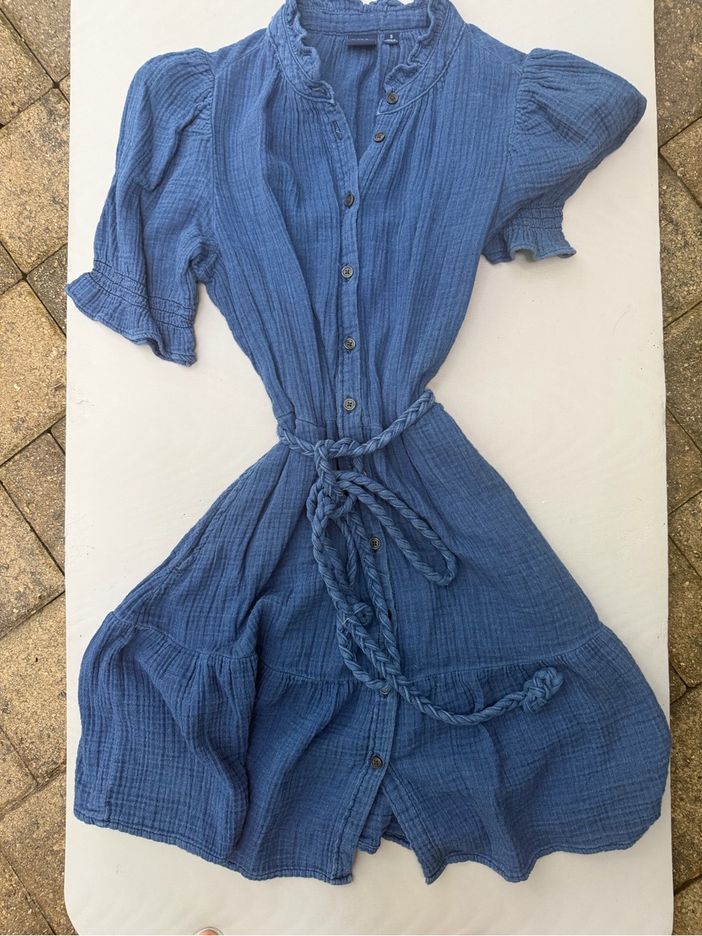 NWOT GAP Blue Button-Front Gauze Midi Dress with Braided Belt